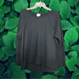 5 for $25🔥Knox Rose Black Knit Lace Shoulder Boho Long Sleeve T-Shirt Medium